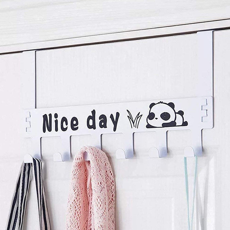 Heavy-duty carbon steel over door hook hanger rack in white with six sturdy hooks