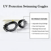 Front view of UV protection swimming goggles with ergonomic design