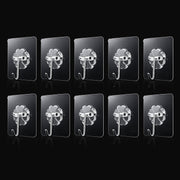 Transparent adhesive wall hooks 10pc set on white background