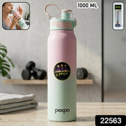 Flip top lid of water bottle with carry handle for easy drinking