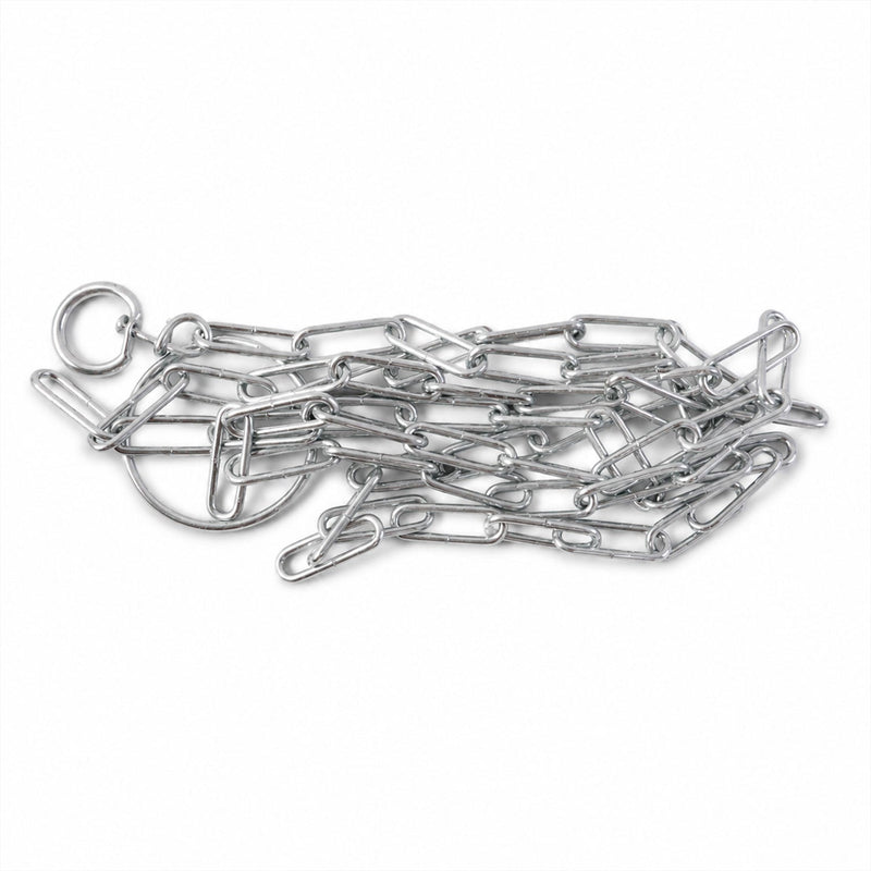 Dog chain leash on white background showing length and material