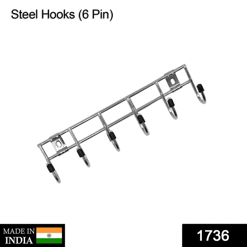 1736 Multipurpose Stainless Steal Hanger Strip Hooks (6 Pin) 