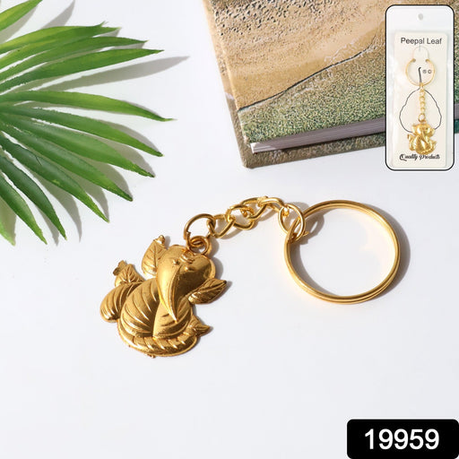 Spiritual Ganesh motif detail on metal keychain