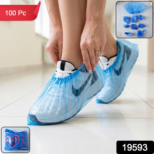 Close-up of waterproof plastic shoe covers