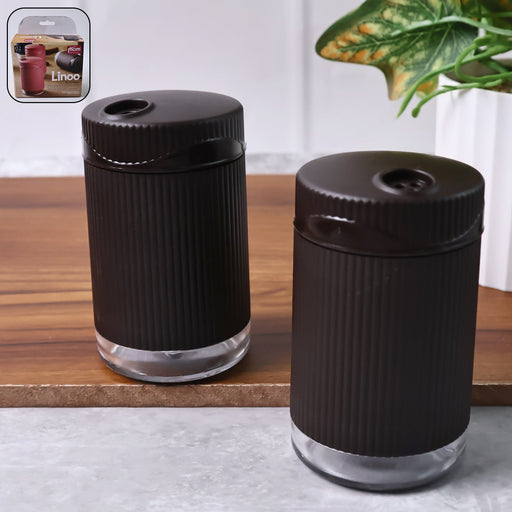 Supermom Linoo Salt & Pepper Dispenser Set with unbreakable bottles and transparent bases