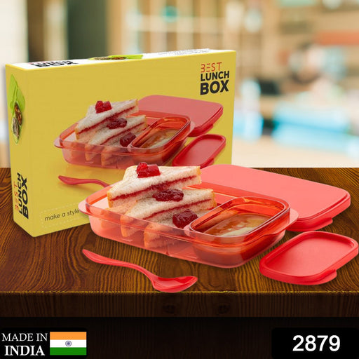 Open two-compartment lunch box showing separate food sections.