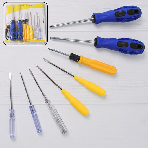 Compact 8-in-1 multi screwdriver set with various interchangeable heads