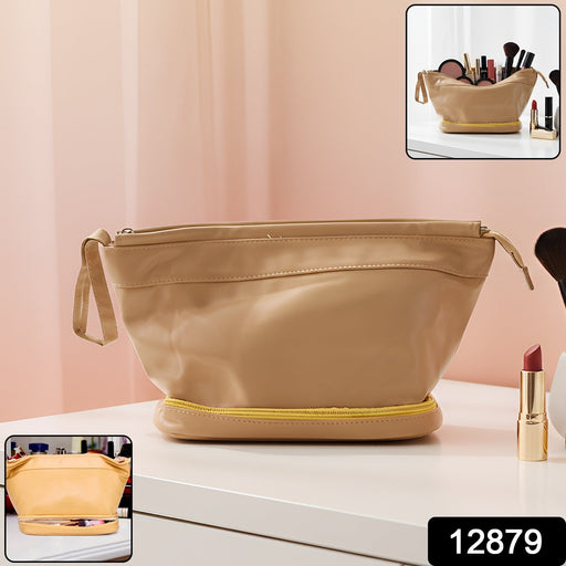 Cosmetic storage case showing bottom zipper compartment