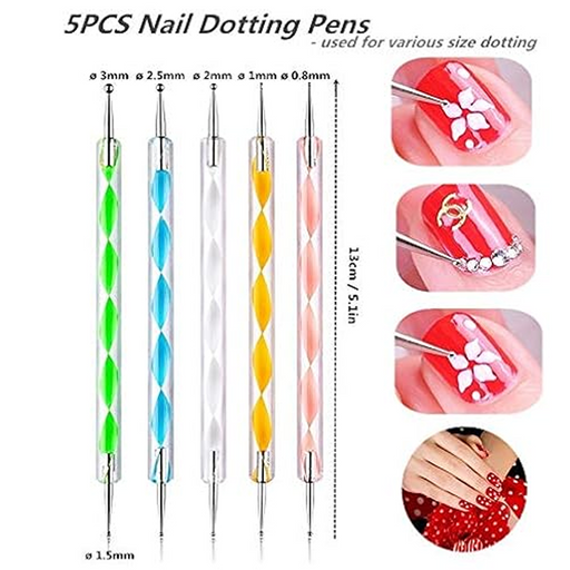 Woman using fine tip nail art pen to create detailed nail designs.