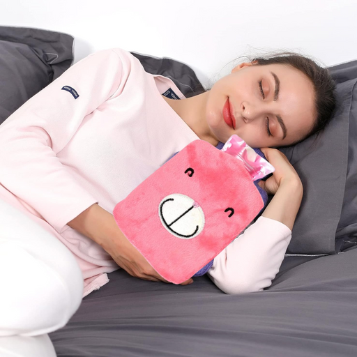 Pink Hot Water Bag with a soft cover, shown from the front.