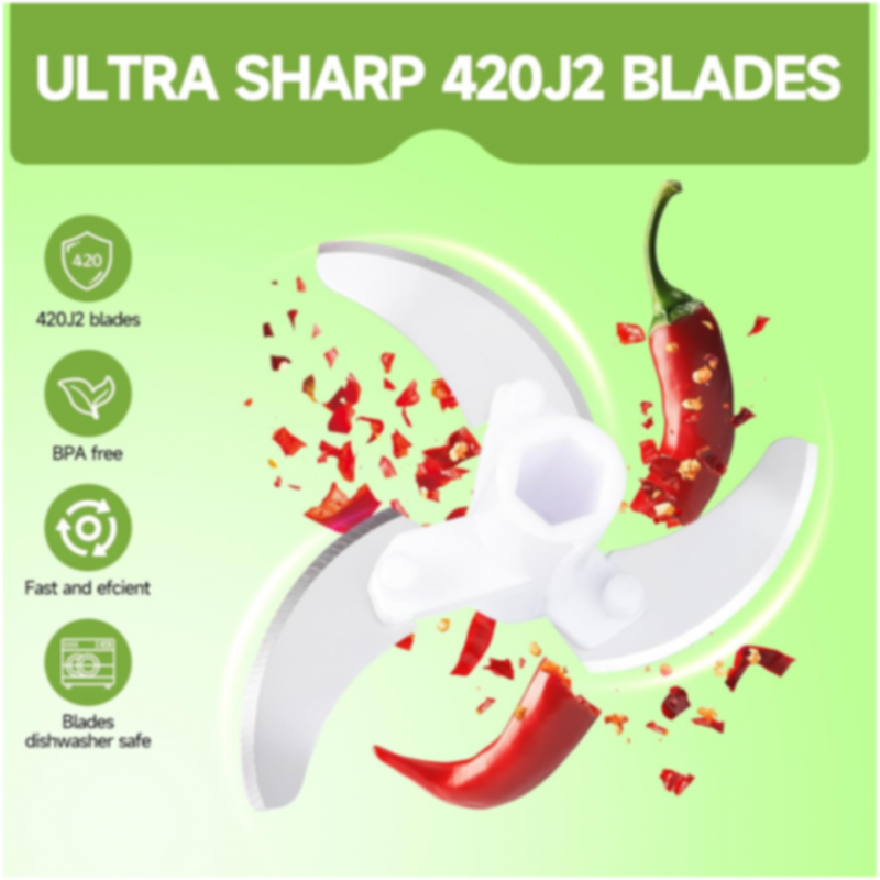 Diagram showing detachable parts of the manual food chopper for easy cleaning.