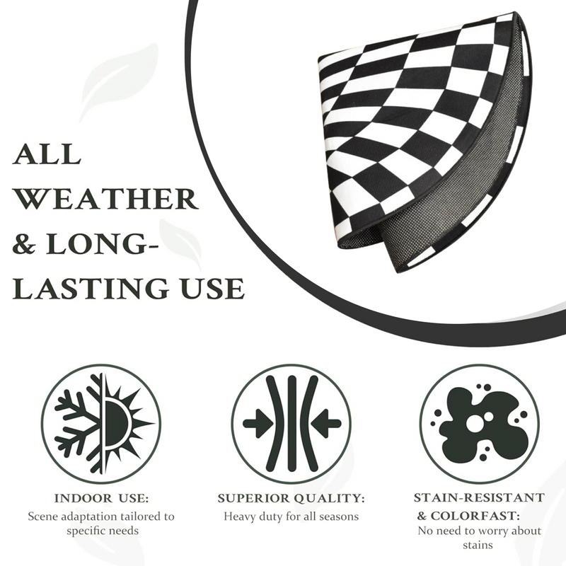 Black and white checkered 3D space rug with non-slip backing