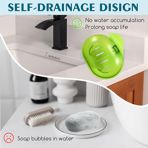 Plastic soap dish with a bar of soap, demonstrating its use in a shower.