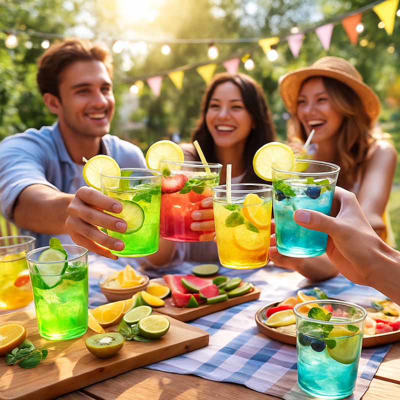 Six mojito glasses neatly arranged for party serving