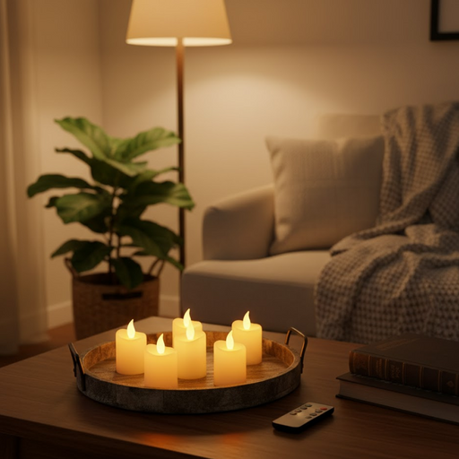Front view of LED flameless candle light set showcasing warm glow