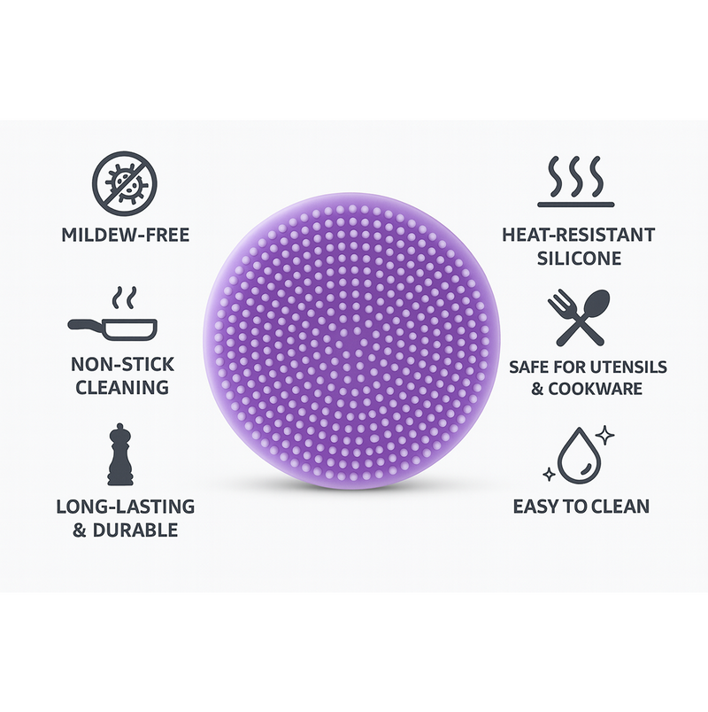 Silicone dish scrubber gently cleaning a delicate glass without scratches.