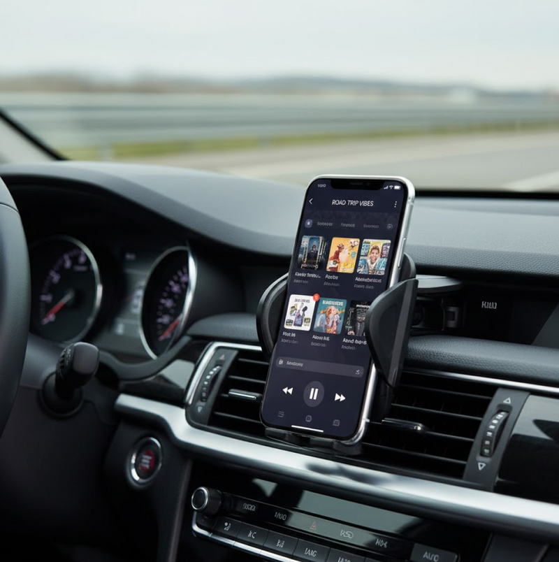 Side profile of the PHOBIA Car Vent Mobile Holder showcasing its secure grip.