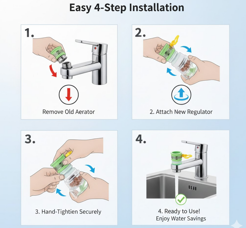 Schematic showing efficient water flow through the 360-degree rotating faucet valve.