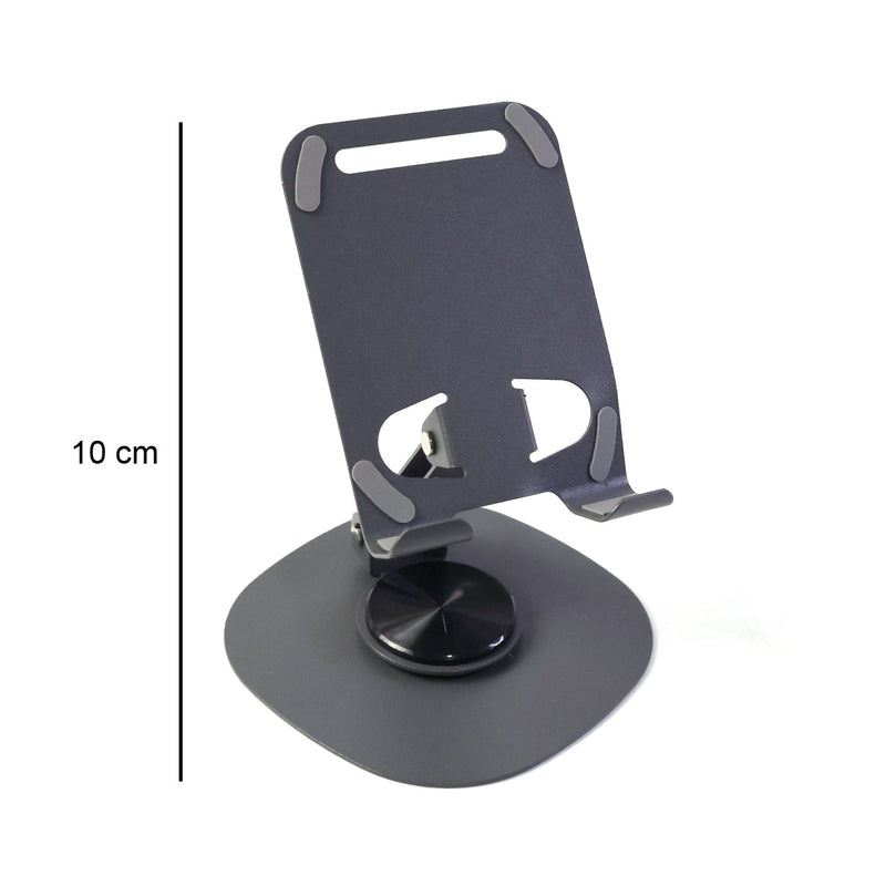 Foldable metal mobile stand supporting a tablet at an angled position