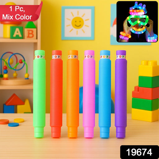 Close-up of LED Glow Pop Tube fidget toy light-up feature