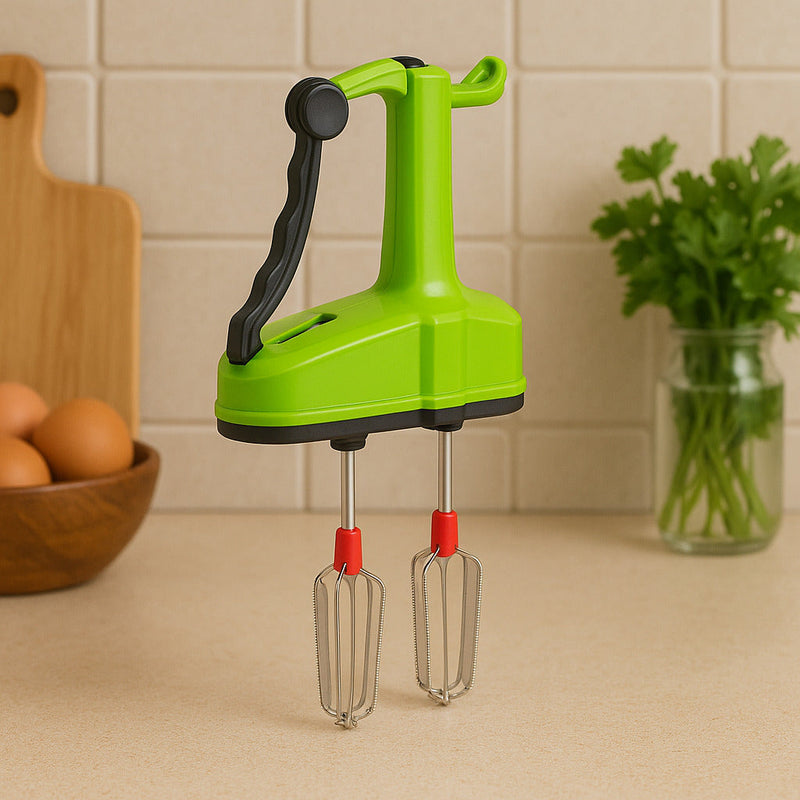 Close-up of the Quickslice Hand Blender's durable stainless steel blades.