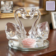 Decorative glass couple swan figurine with pink rose accent