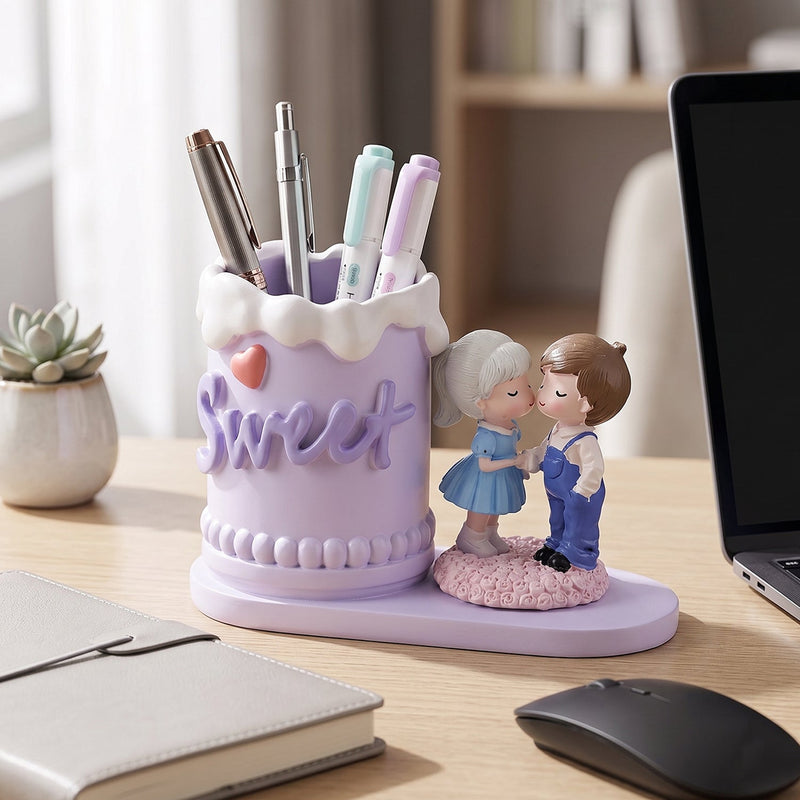 Cute resin pen holder & desk organizer in purple finish