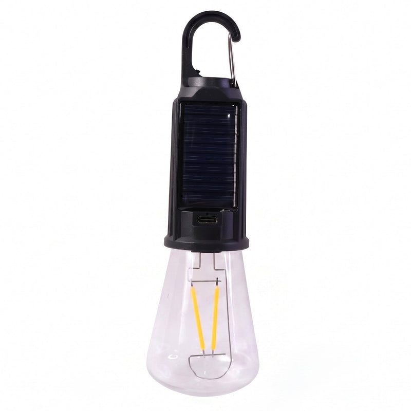 Portable solar camping lamp on white background