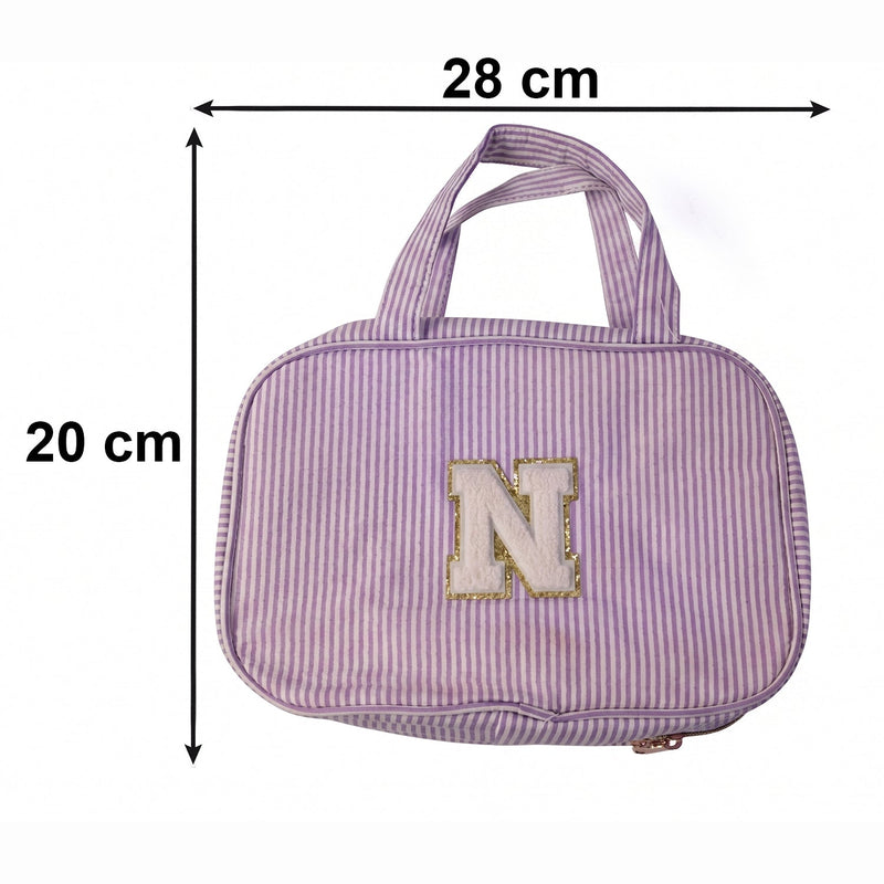 Size guide for travel toiletry organizer showing dimensions