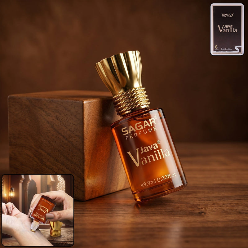 Java Vanilla roll on attar oil in elegant gold bottle