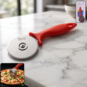 Stainless steel pizza cutter with plastic handle for effortless slicing