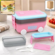 Car-shaped kids lunch box with wheels and transparent inner tray