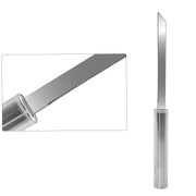 Ergonomic utility knife demonstrating its sharp cutting ability on an onion.