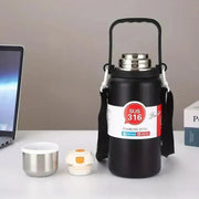 Top view of insulated thermos bottle showing secure cap and handle