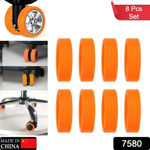 Close-up of a suitcase wheel with a silicone cover, demonstrating noise reduction and smooth rolling.