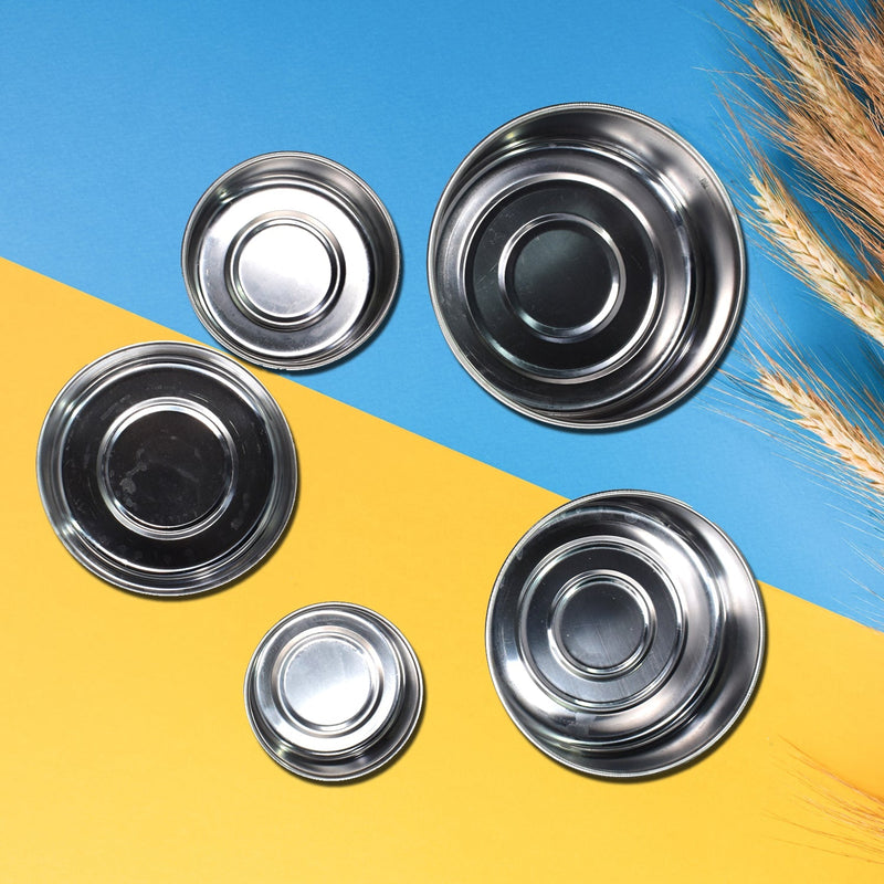 Stainless steel lunch box set with vibrant lids, ideal for daily meals.