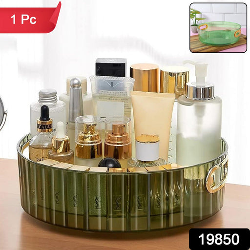 Multipurpose rotating organizer tray in a translucent green finish.