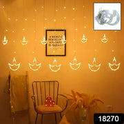 Diya Curtain String Lights with 12 LED diyas draped elegantly for Diwali decoration.