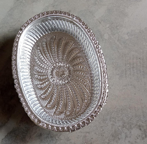 Multipurpose royal design oval silver gift tray for dry fruits.
