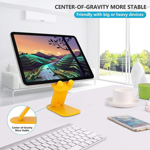 A cute cartoon mobile stand, adjustable for optimal viewing angles.