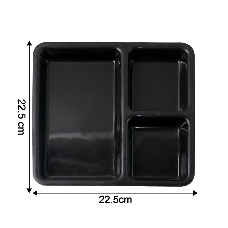 Durable plastic serving tray featuring raised rim to minimize spills