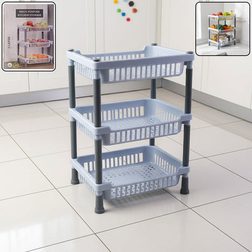 3-layer kitchen storage basket rack with ventilated baskets for fresh produce