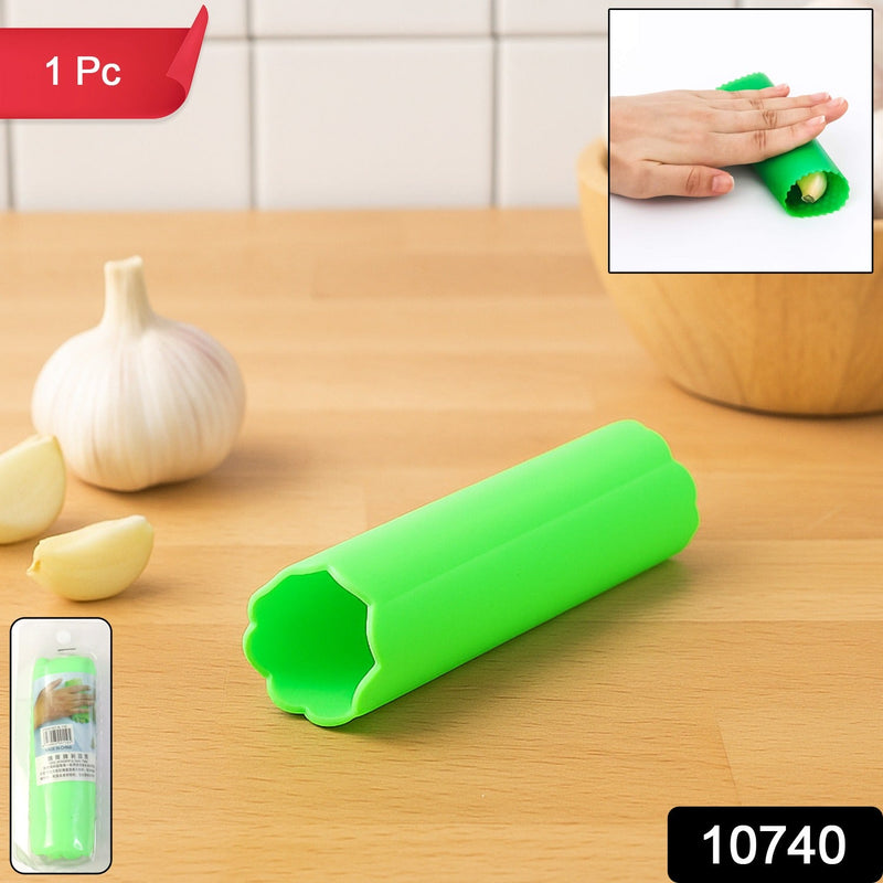 Premium silicone garlic peeler tube on white background
