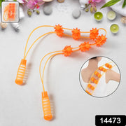 Close-up of handheld massage rope rollers
