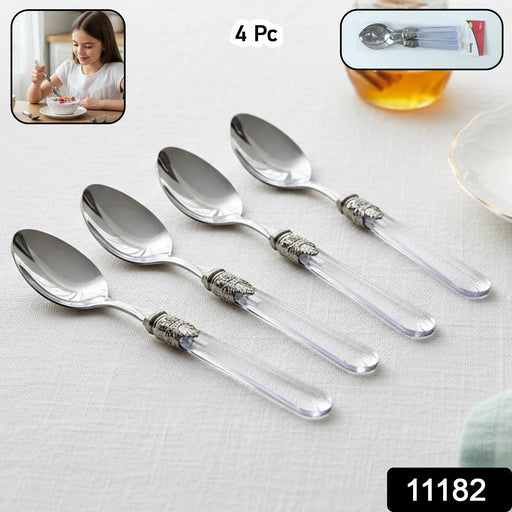 Stylish dining spoons with glossy stainless steel and transparent handles