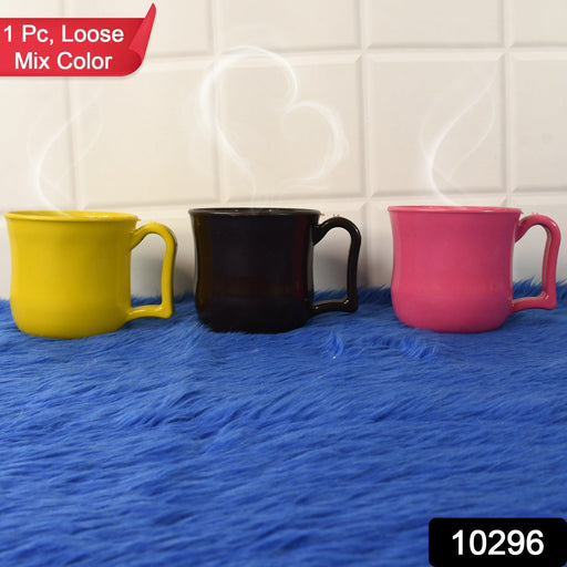Assortment of colorful plastic coffee cups with ergonomic handles, ready for various beverages.