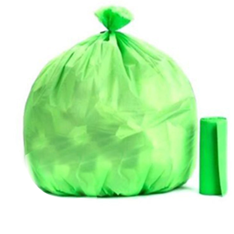 Stack of environmentally safe compostable corn starch waste bags (17x19).
