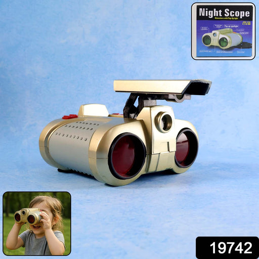 Child holding Kids Night Scope Toy Binoculars outdoors