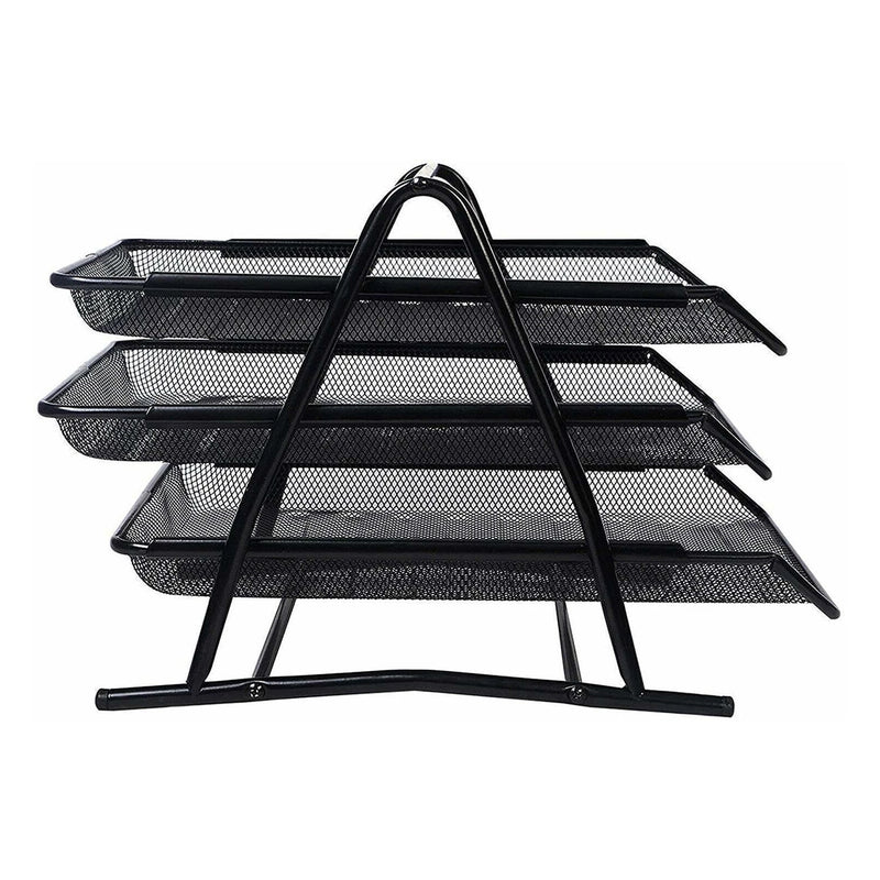 Metal file organizer rack with three compartments