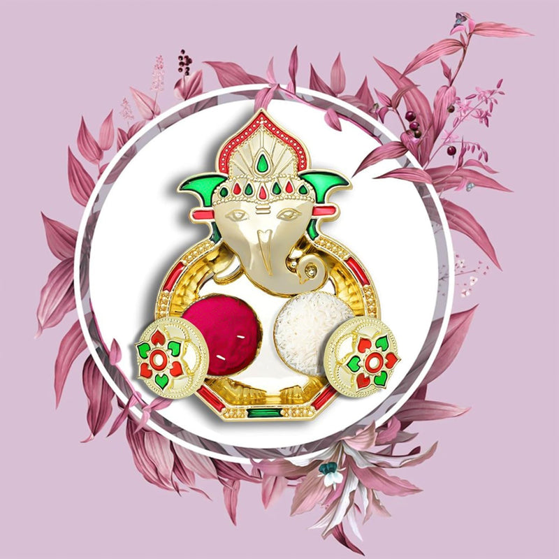 Ganesh Kumkum Box with lid open displaying spacious twin containers